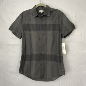 NWT Calvin Klein Shirt Mens S Gray SS Button Up Casual Check Print Tab Sleeve
